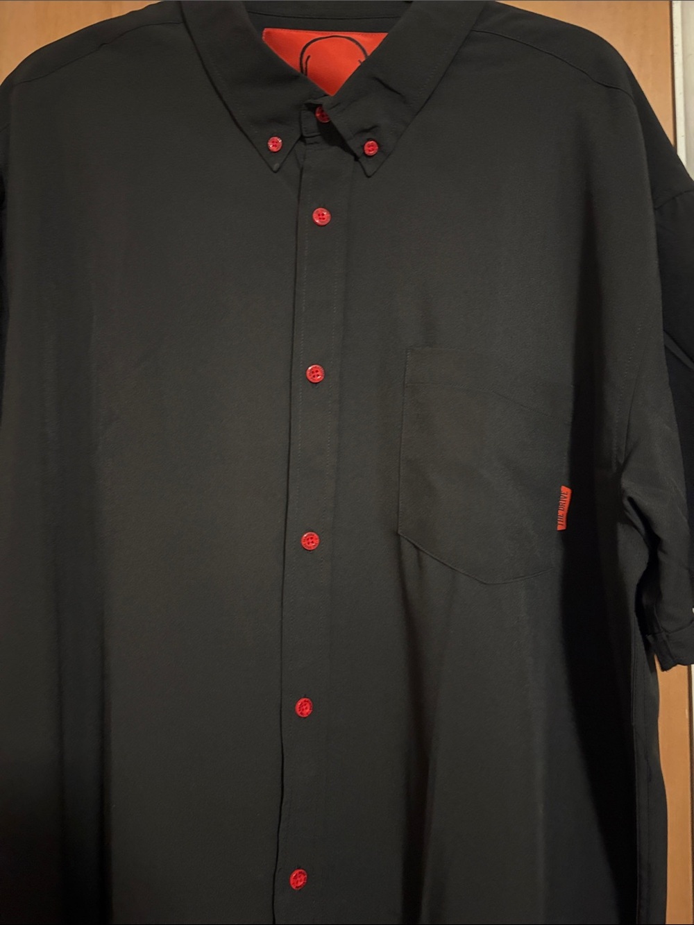 Men's Black Button-Down Shirt with Red Accents